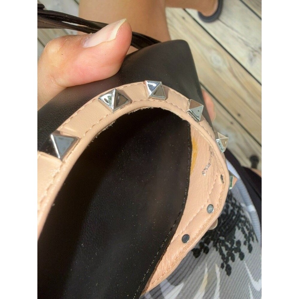 NEW Berness Odina Studded Slingback Flats Womens 7.5 Black Nude Pointed Toe Indi - Picture 3 of 11